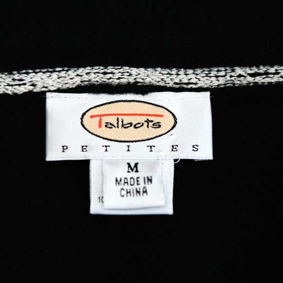 TALBOTS Black Zip Up Wool Sweater Jacket with White Sartouche Braid - Size PM - Picture 9 of 14